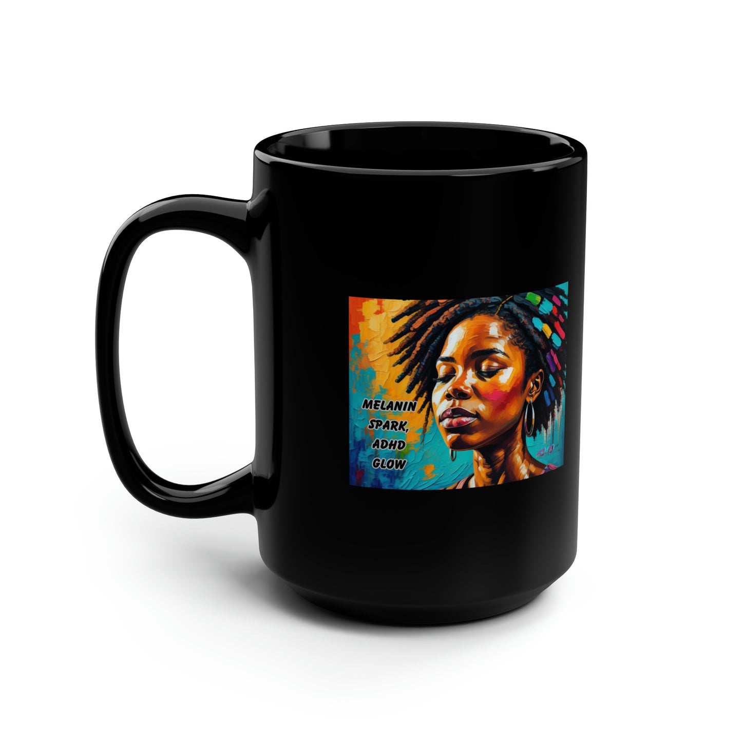 Melanin Spark - ADHD Glow Black Mug, 15oz