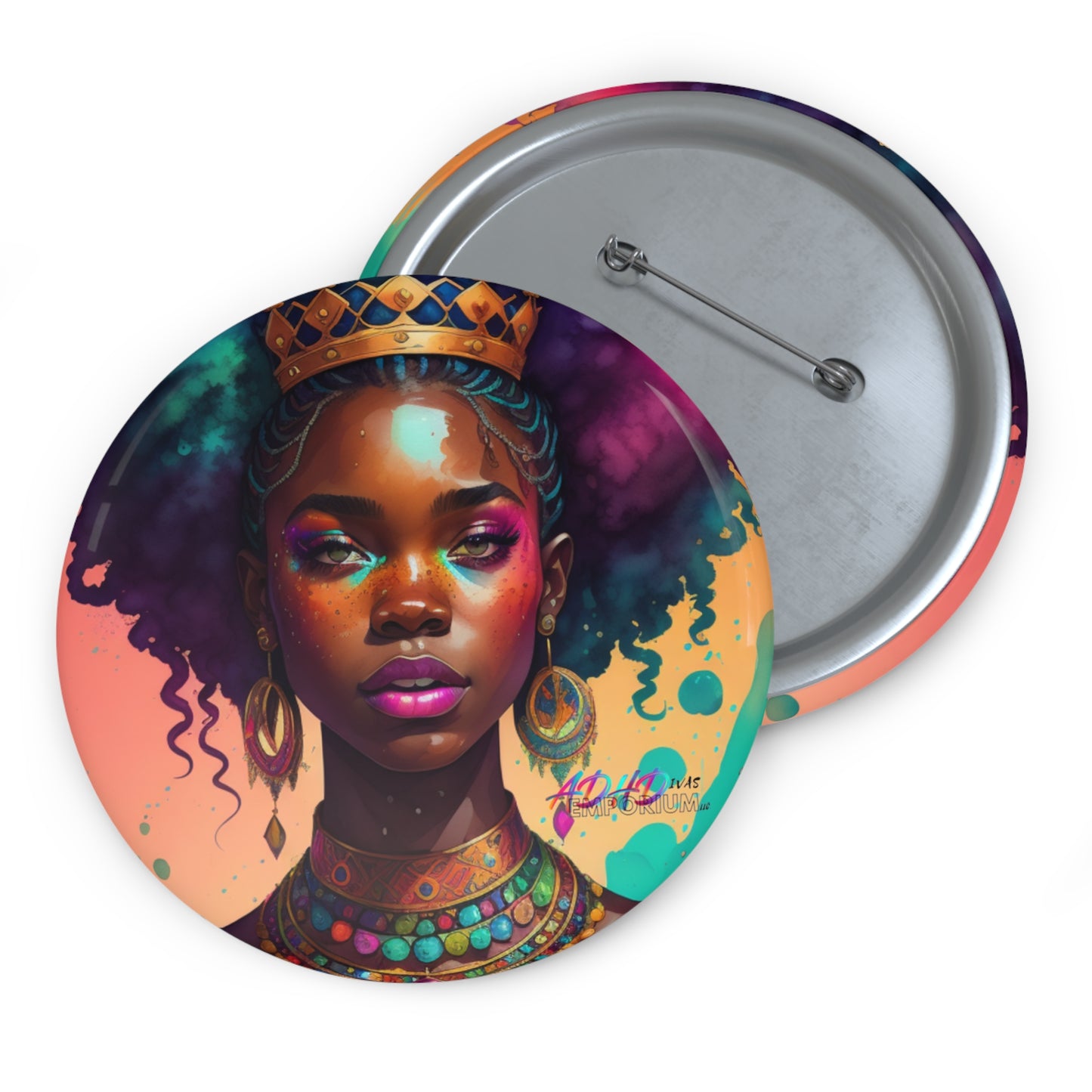 Melanated Queen Custom Pin Buttons