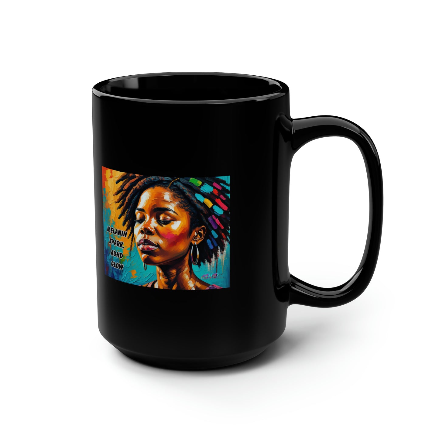 Melanin Spark - ADHD Glow Black Mug, 15oz