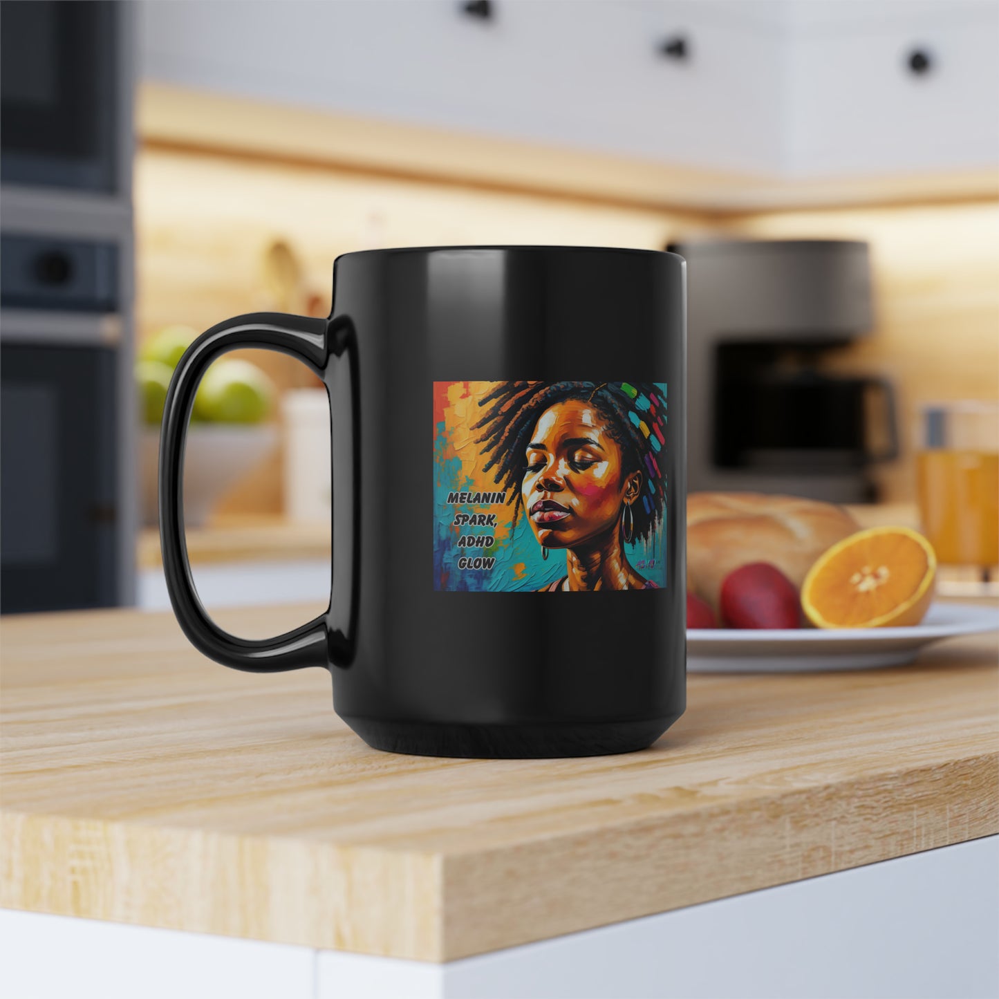 Melanin Spark - ADHD Glow Black Mug, 15oz