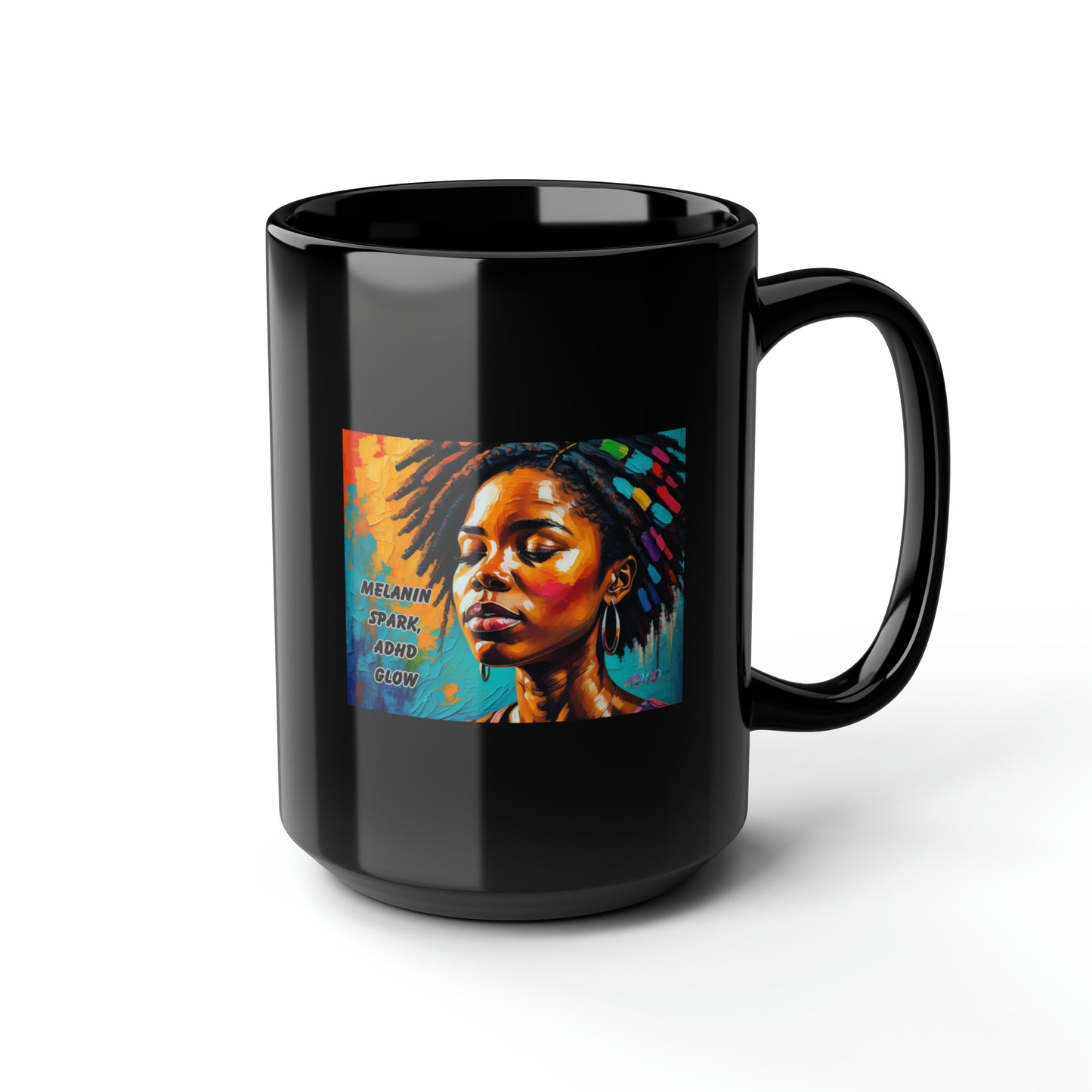 Melanin Spark - ADHD Glow Black Mug, 15oz