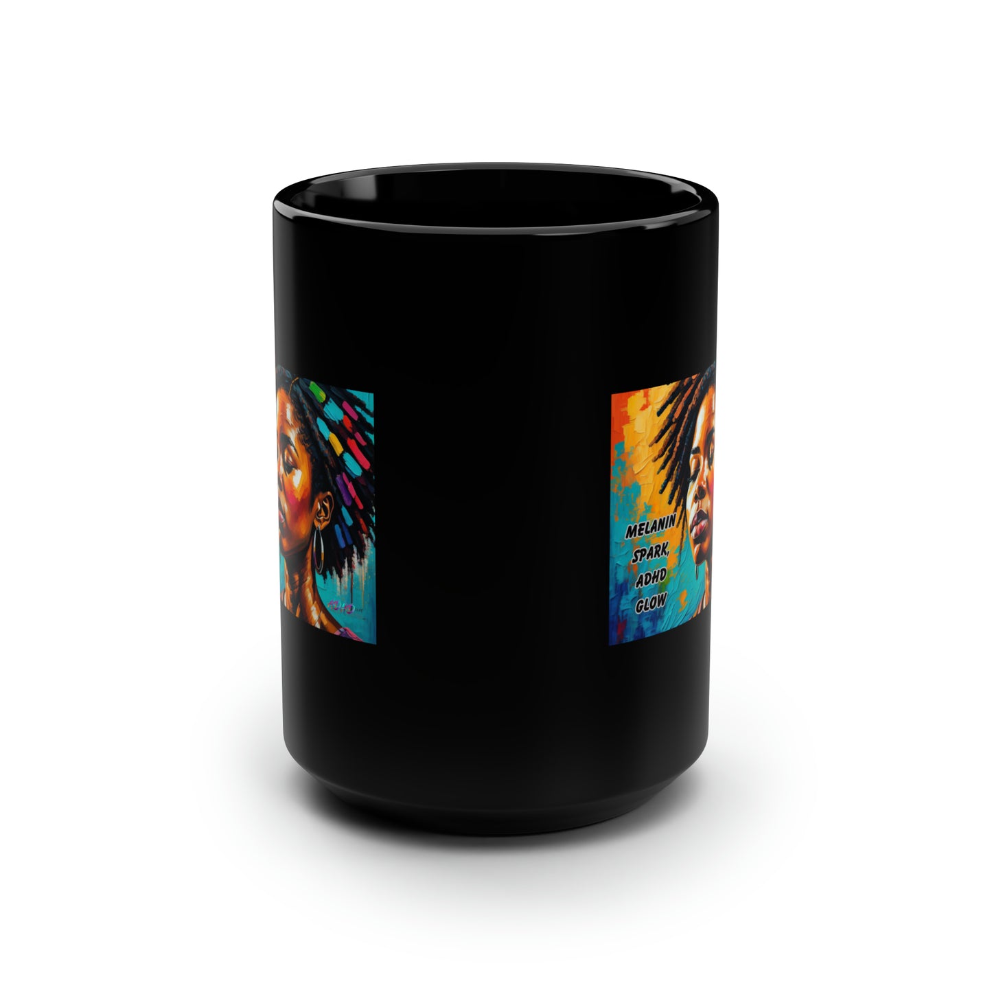 Melanin Spark - ADHD Glow Black Mug, 15oz